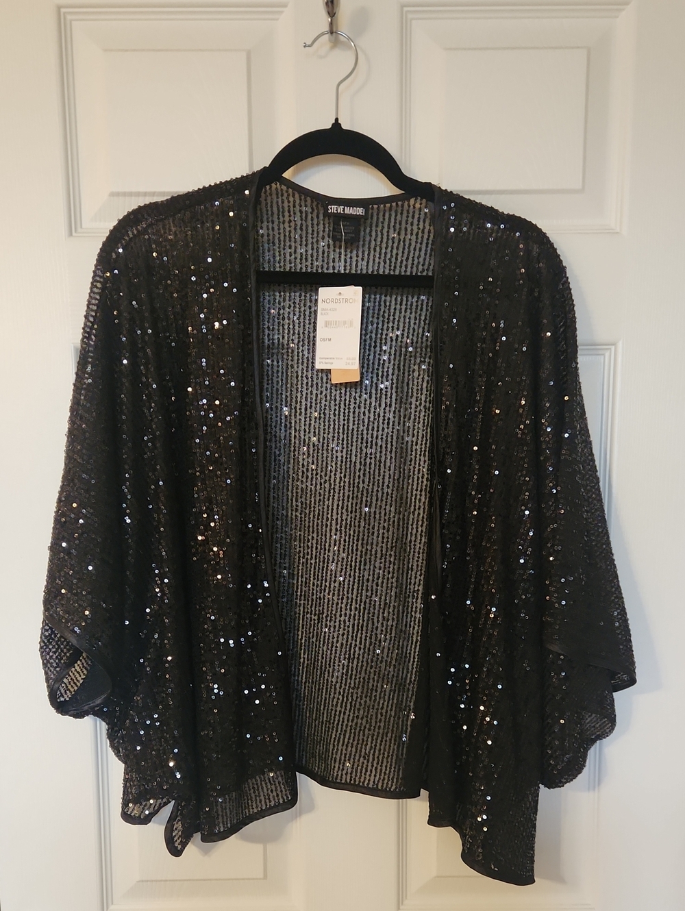 Steve Madden Black Sequin Open-Front Wrap